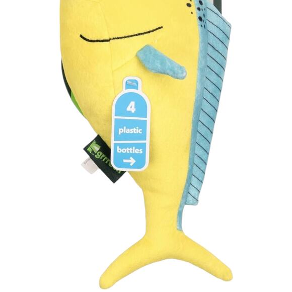 Grrreen Plush Mahi Mahi Fish Dog Toy Crinkle Plush Large Yellow Recycled NWT - Picture 3 of 6